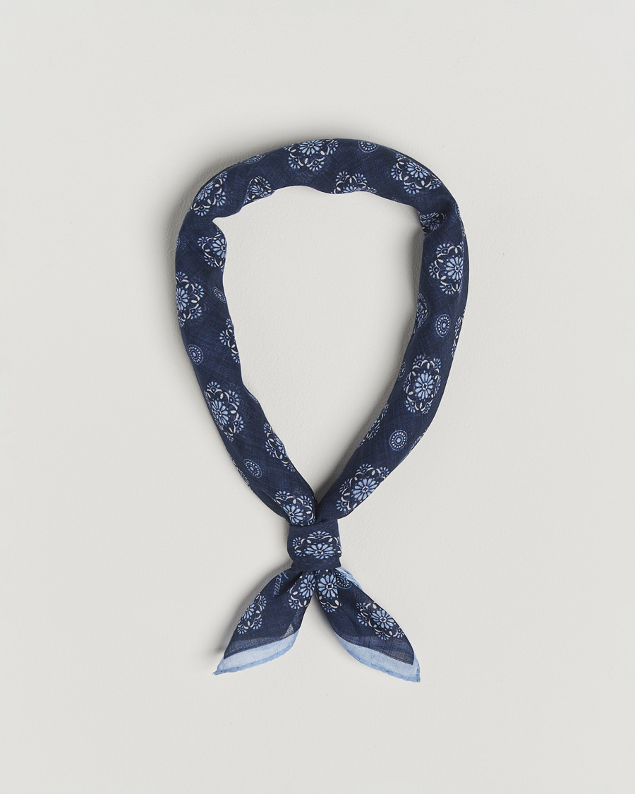 Hombres | Stenströms Printed Cotton Bandana Navy | Stenströms | Printed Cotton Bandana Navy