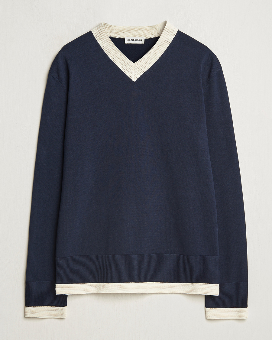 Hombres | Jerséis y prendas de punto | Jil Sander | Contrast Trim V-Neck Sweater Navy