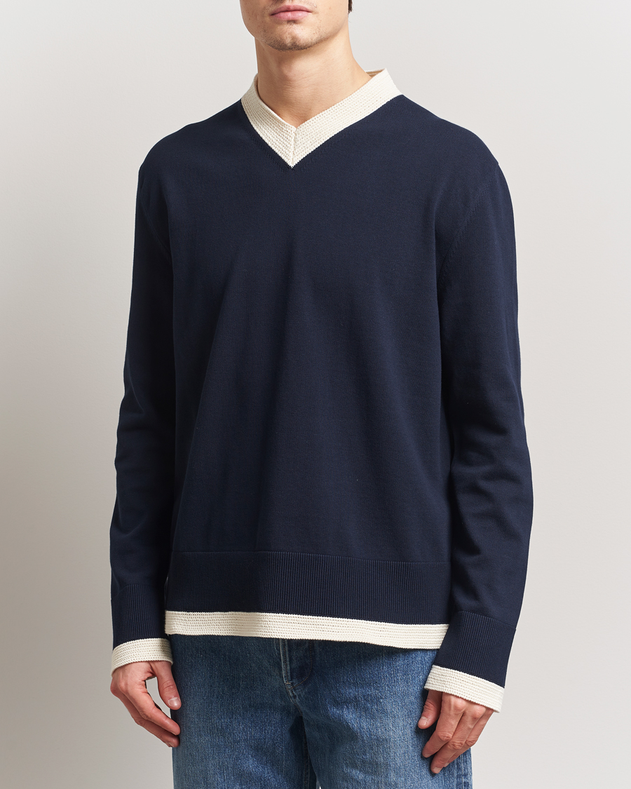 Hombres | Jerséis y prendas de punto | Jil Sander | Contrast Trim V-Neck Sweater Navy