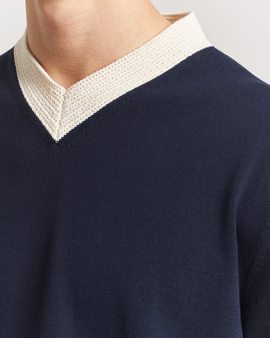 Hombres | Jerséis y prendas de punto | Jil Sander | Contrast Trim V-Neck Sweater Navy