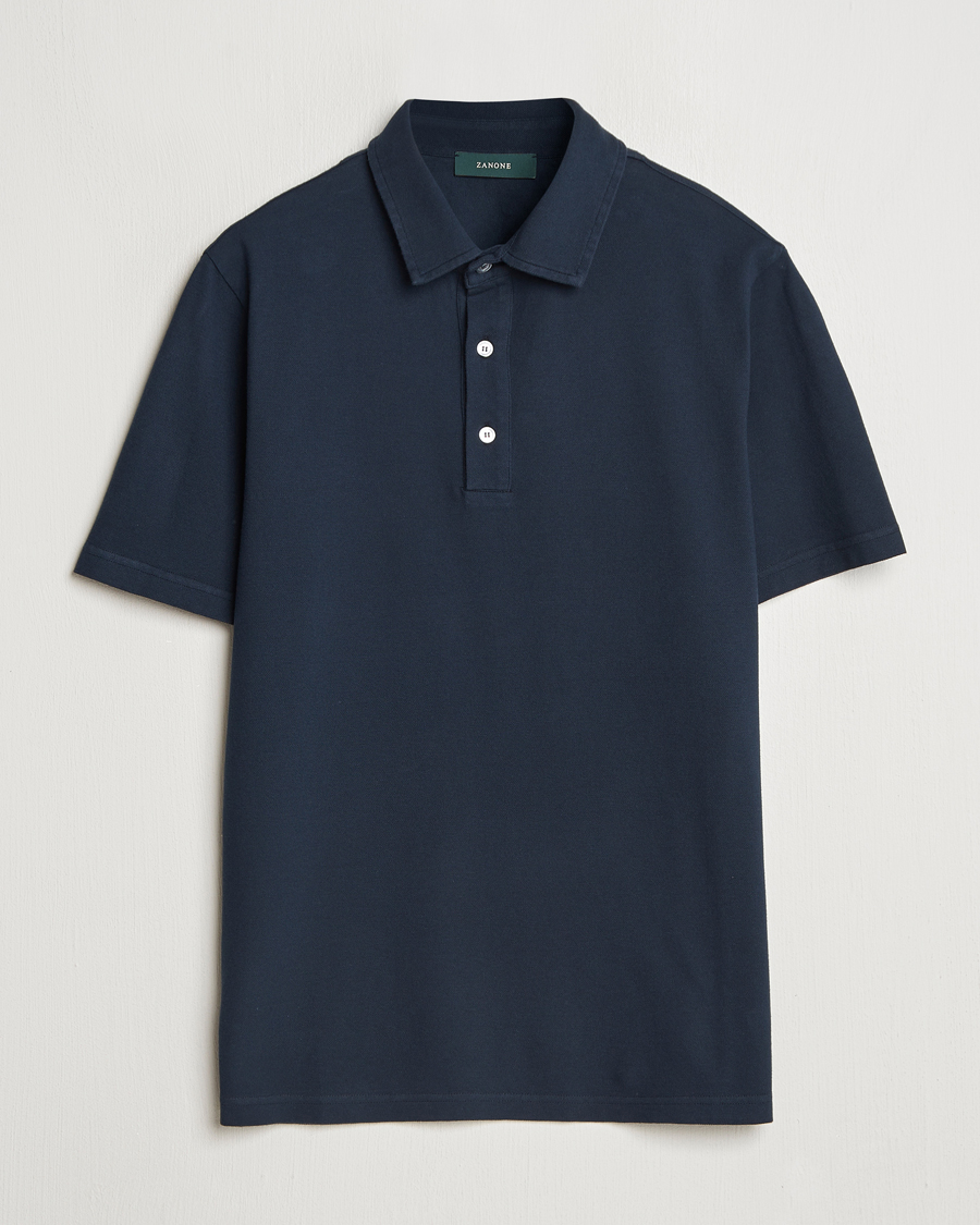 Hombres | Polos | Zanone | Soft Cotton Piquet Polo Navy