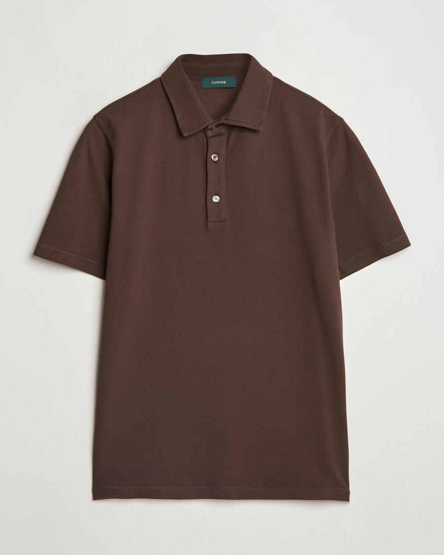 Hombres | Polos | Zanone | Soft Cotton Piquet Polo Dark Brown