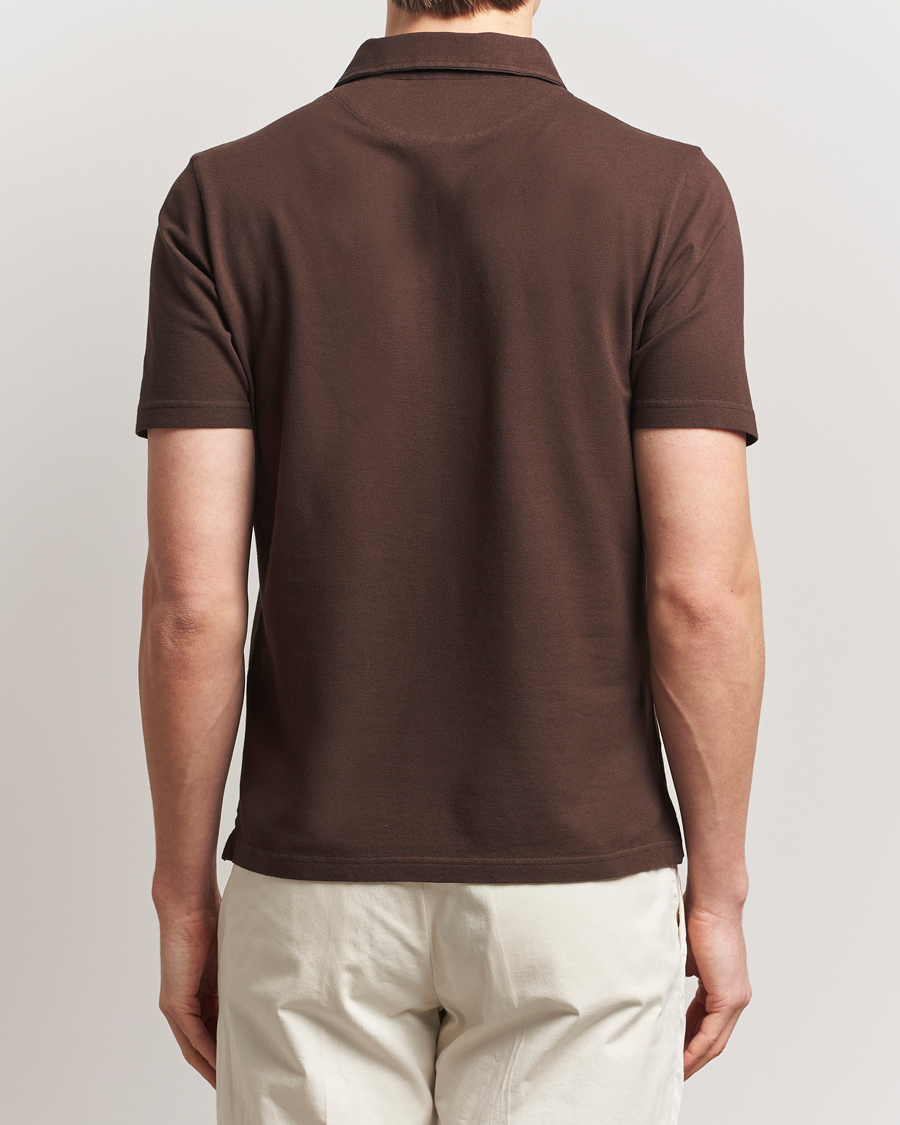 Hombres | Polos | Zanone | Soft Cotton Piquet Polo Dark Brown