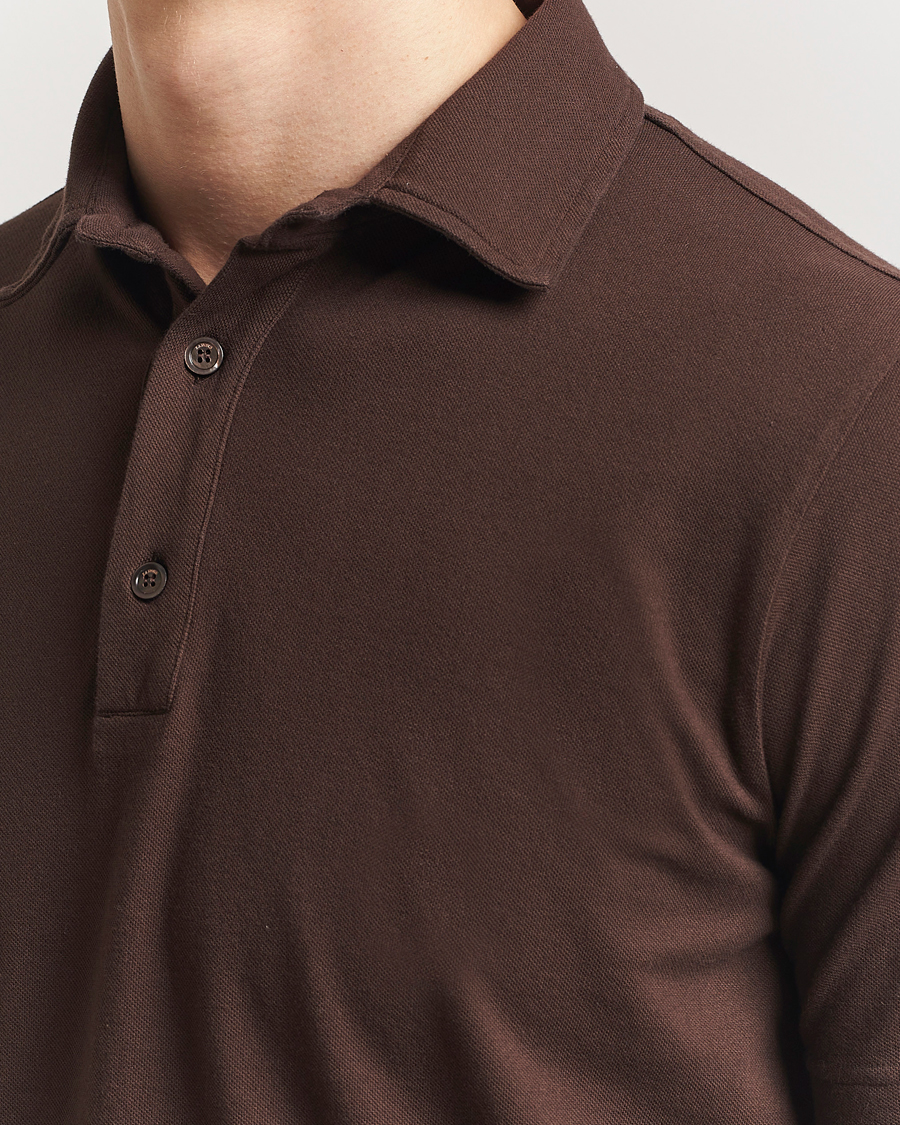Hombres | Polos | Zanone | Soft Cotton Piquet Polo Dark Brown