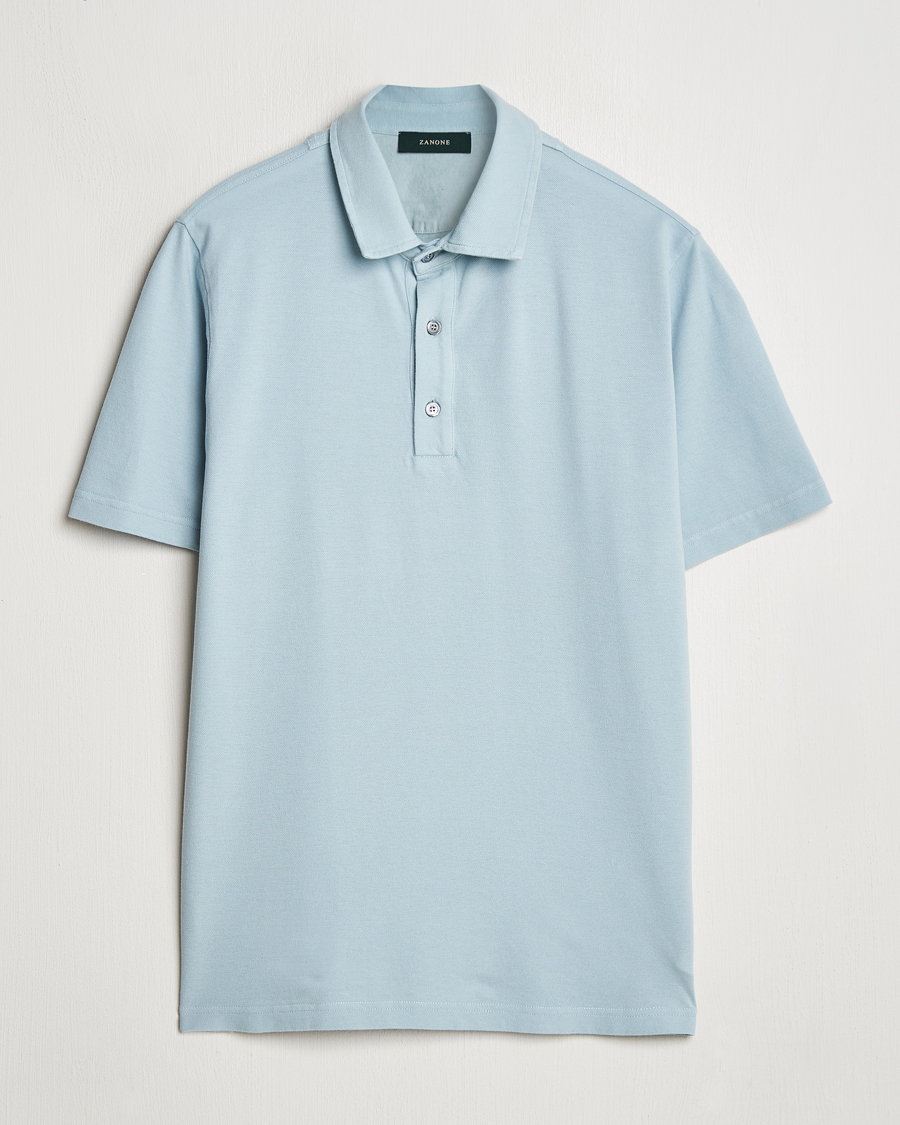 Hombres | Polos | Zanone | Soft Cotton Piquet Polo Light Blue