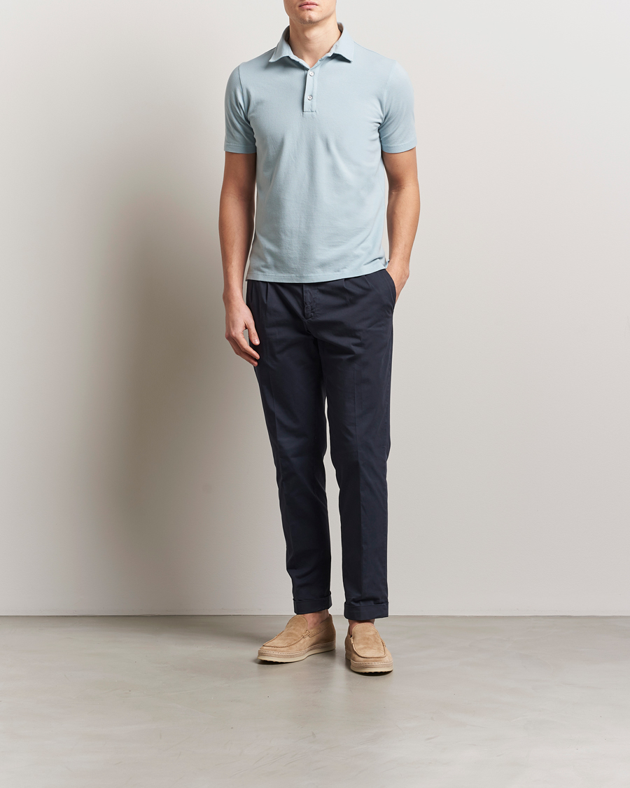 Hombres | Polos | Zanone | Soft Cotton Piquet Polo Light Blue
