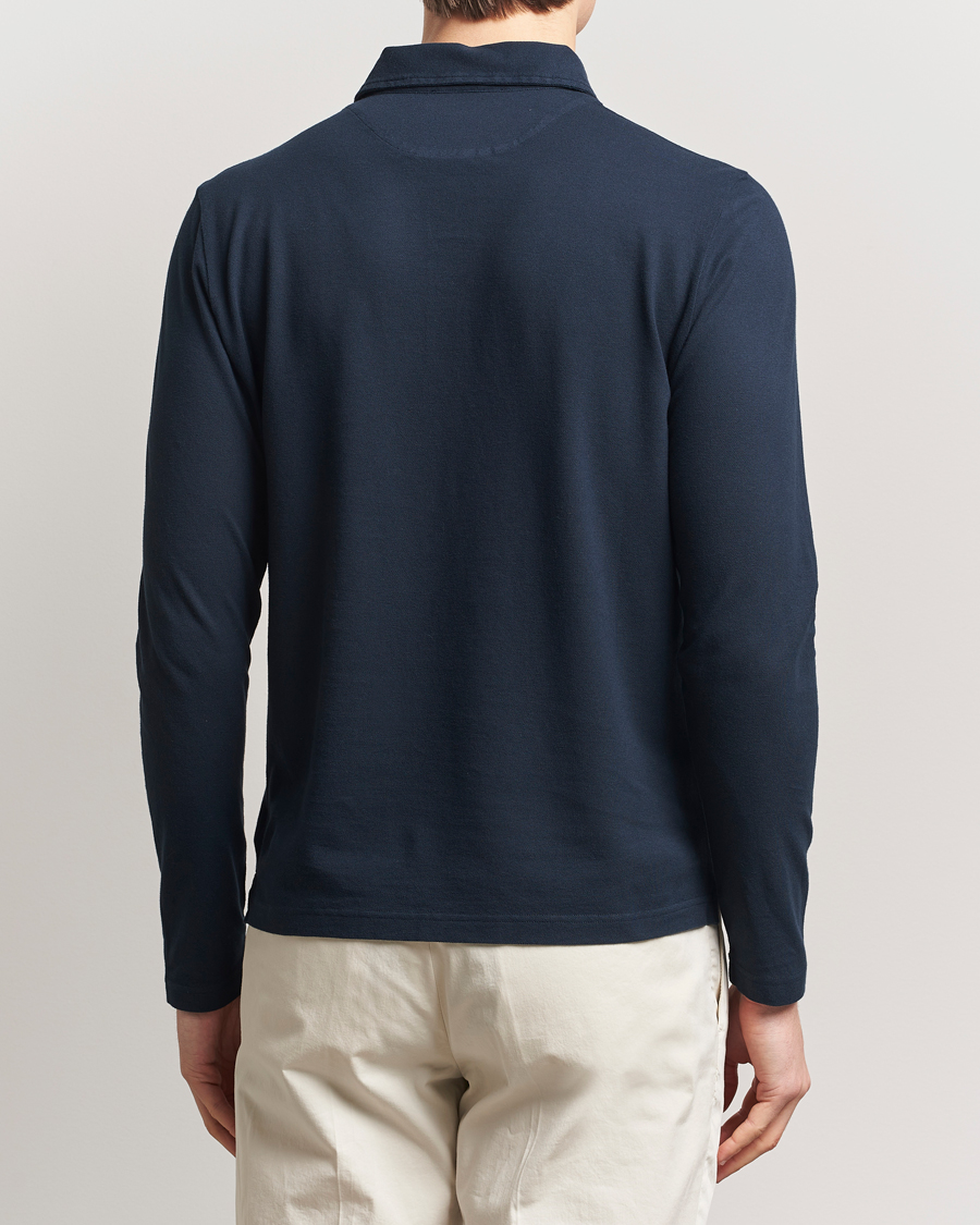 Hombres | Jerséis y prendas de punto | Zanone | Soft Cotton Piquet Long Sleeve Polo Navy
