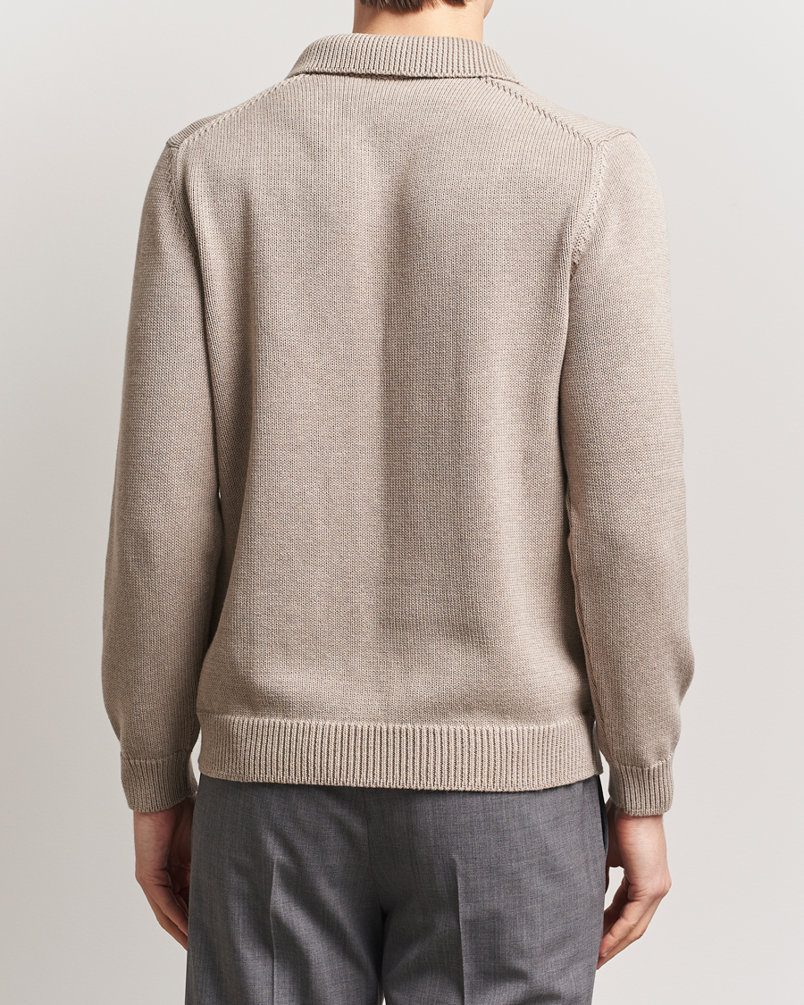 Hombres | Jerséis y prendas de punto | Zanone | Soft Cotton Long Sleeve Polo Beige