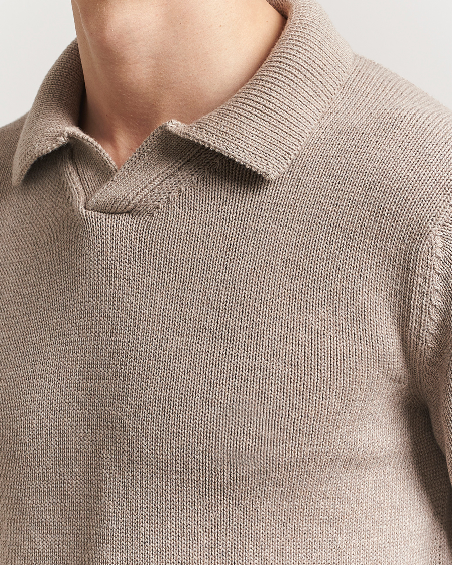 Hombres | Jerséis y prendas de punto | Zanone | Soft Cotton Long Sleeve Polo Beige