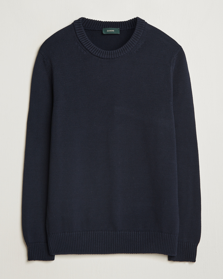 Hombres | Jerséis y prendas de punto | Zanone | Soft Cotton Crewneck Sweater Navy