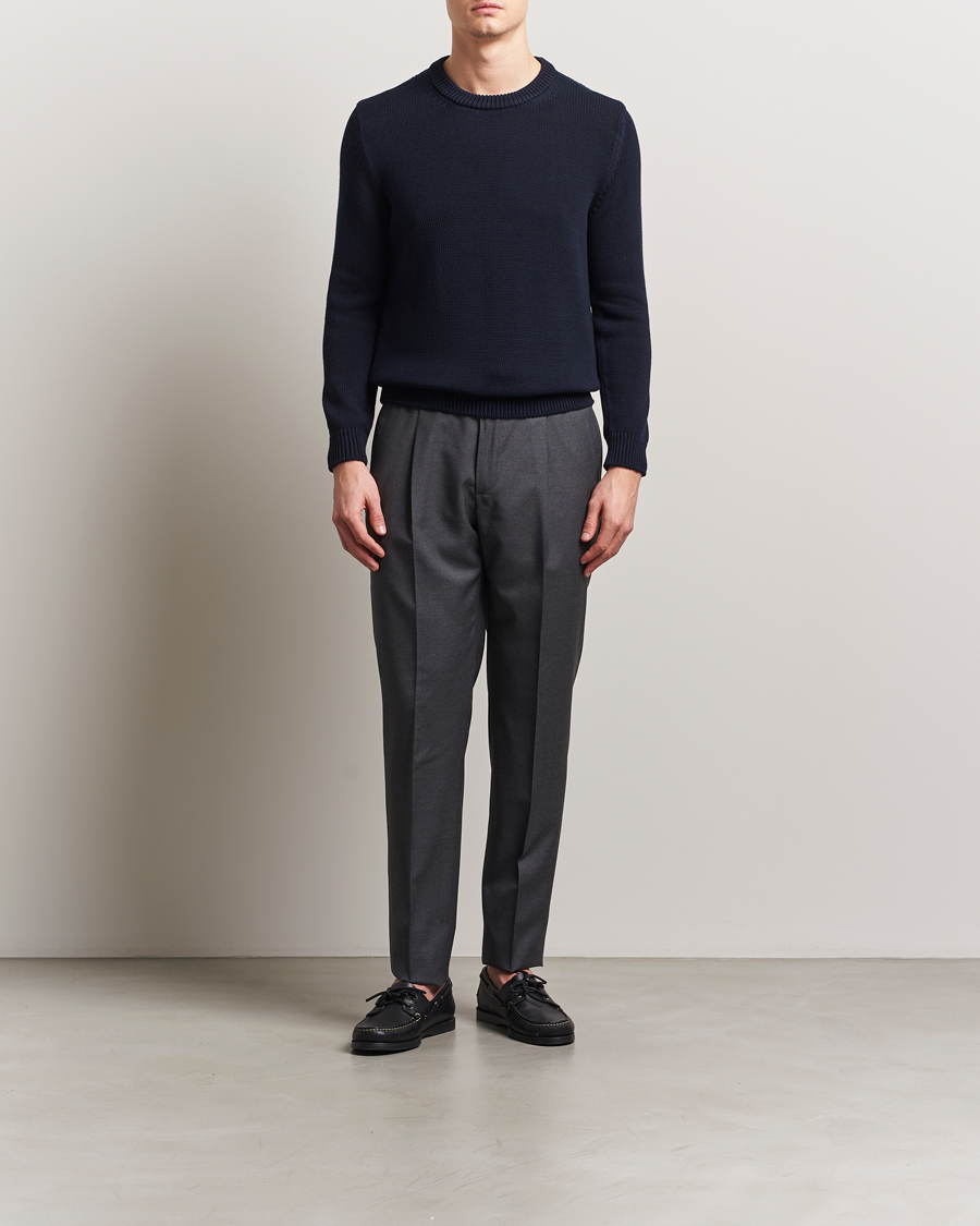 Hombres | Jerséis y prendas de punto | Zanone | Soft Cotton Crewneck Sweater Navy