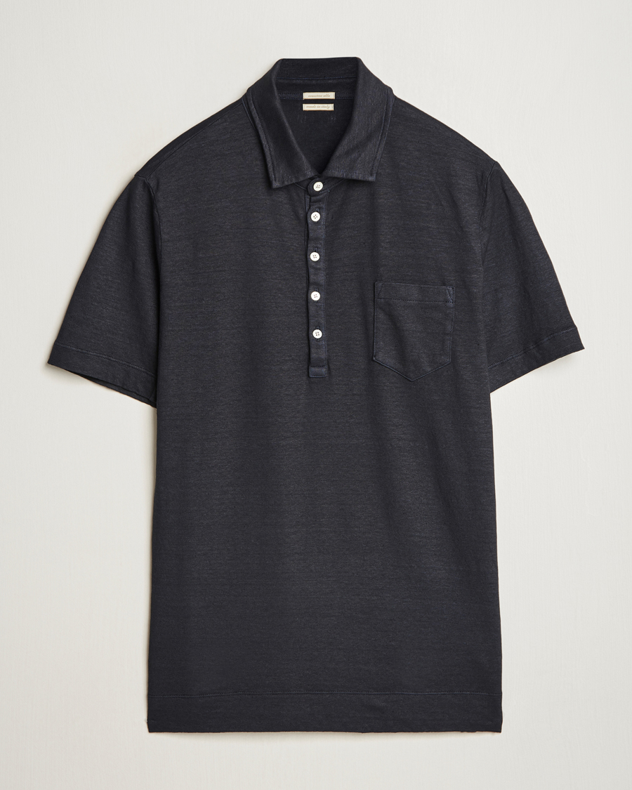 Hombres | Polos | Massimo Alba | Filicudi Cotton/Linen Polo Navy