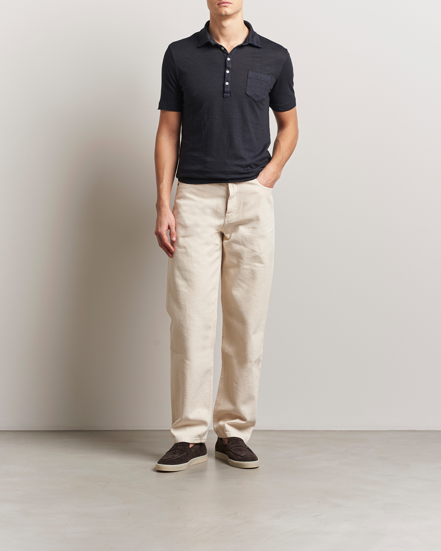 Hombres | Polos | Massimo Alba | Filicudi Cotton/Linen Polo Navy