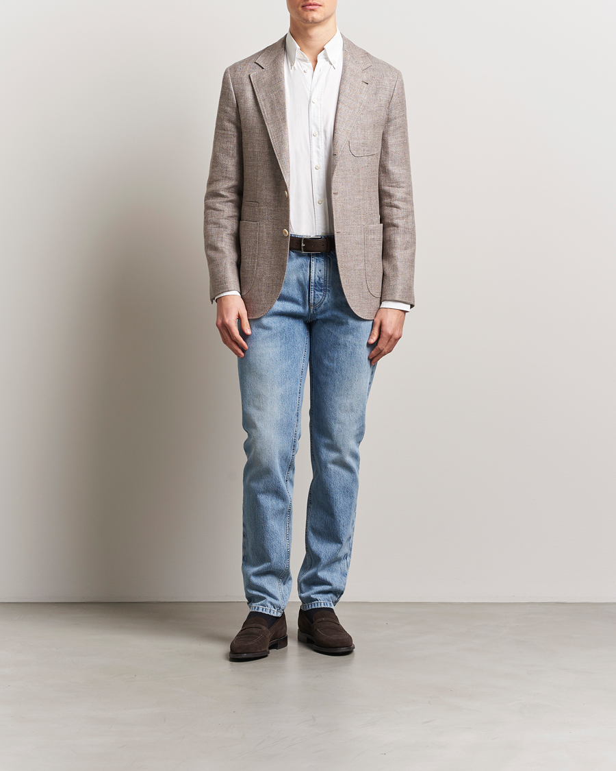 Hombres | Blazers | Brunello Cucinelli | Single Breasted Linen Blend Twill Blazer Beige