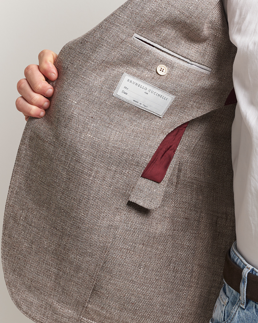 Hombres | Blazers | Brunello Cucinelli | Single Breasted Linen Blend Twill Blazer Beige