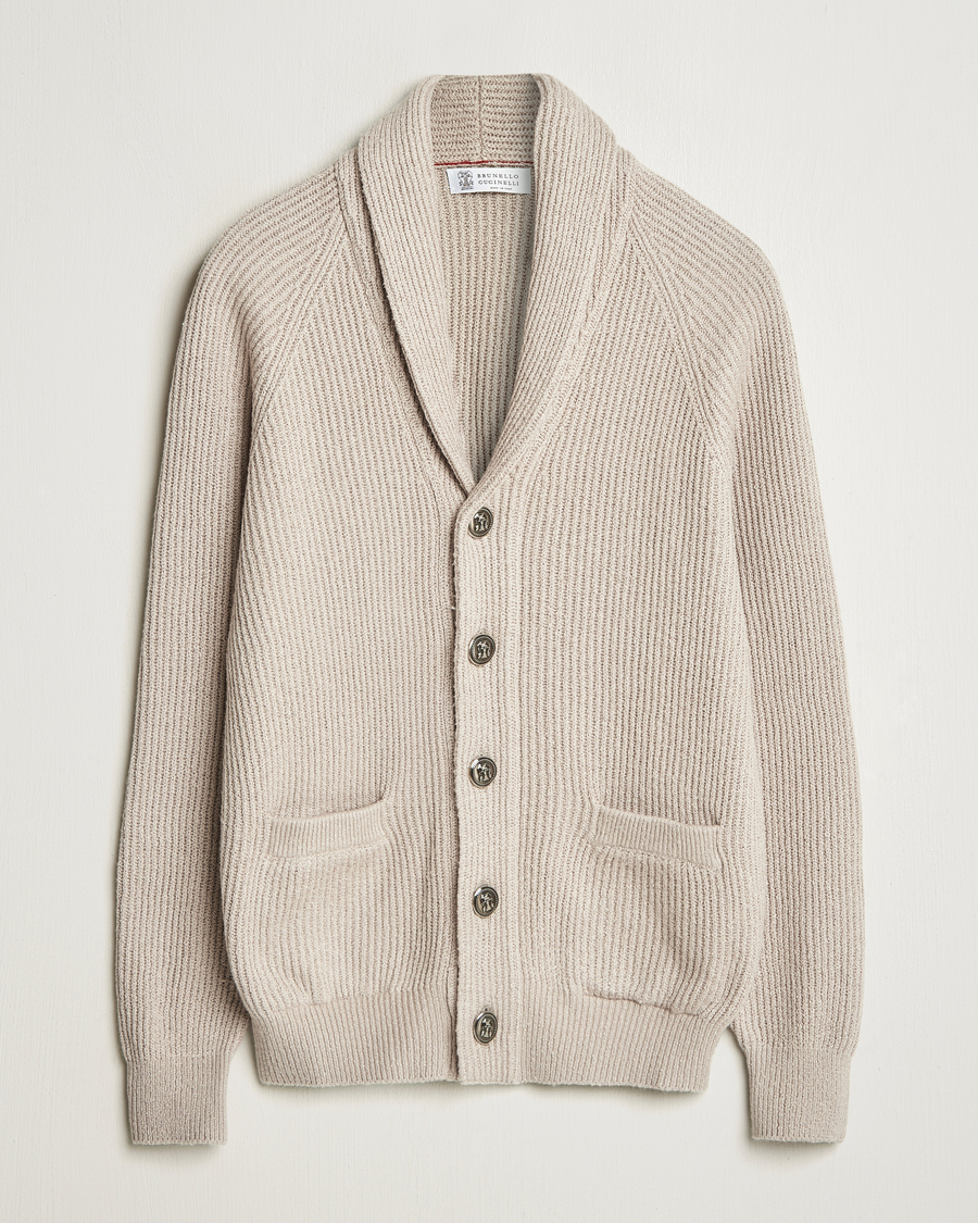 Hombres | Jerséis y prendas de punto | Brunello Cucinelli | Heavy Rib Shawl Cardigan Beige