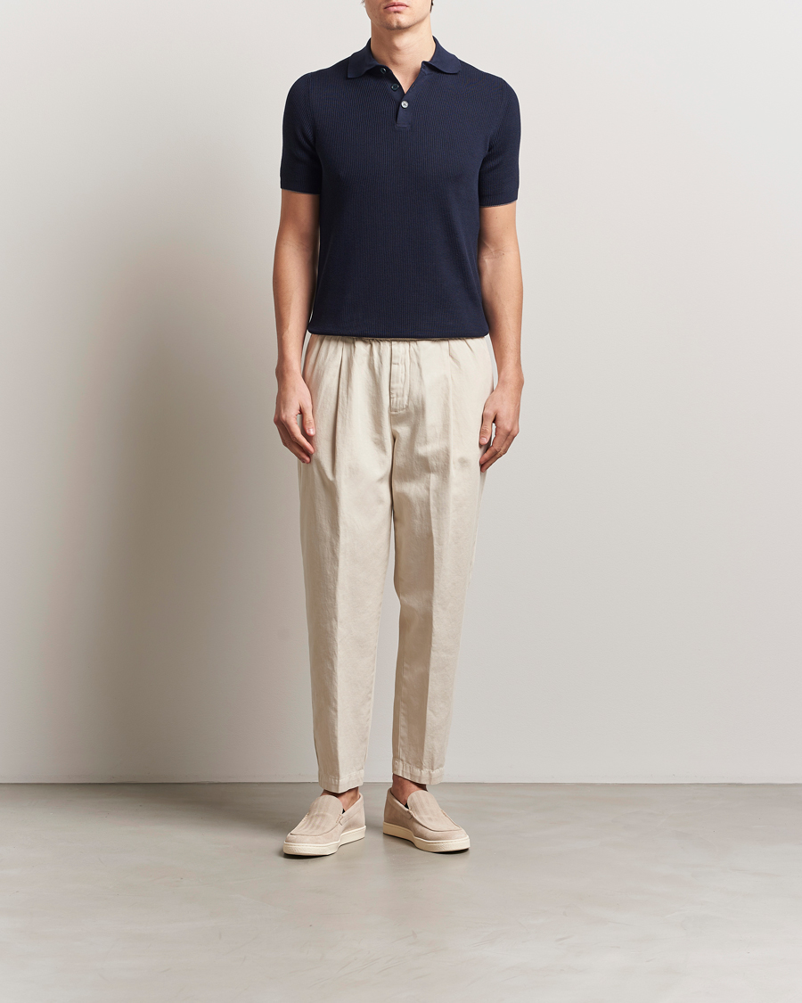 Hombres | Polos | Brunello Cucinelli | Cotton Rib Knitted Polo Navy