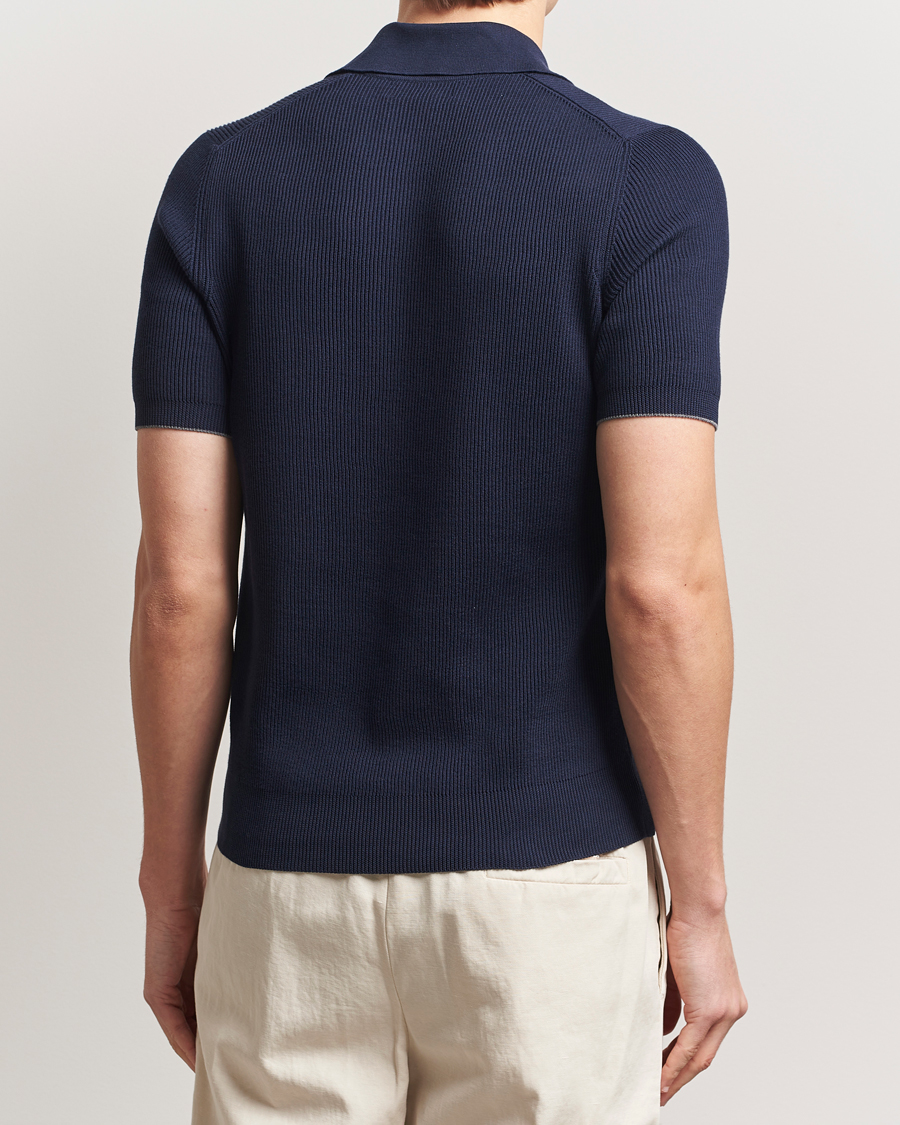 Hombres | Polos | Brunello Cucinelli | Cotton Rib Knitted Polo Navy