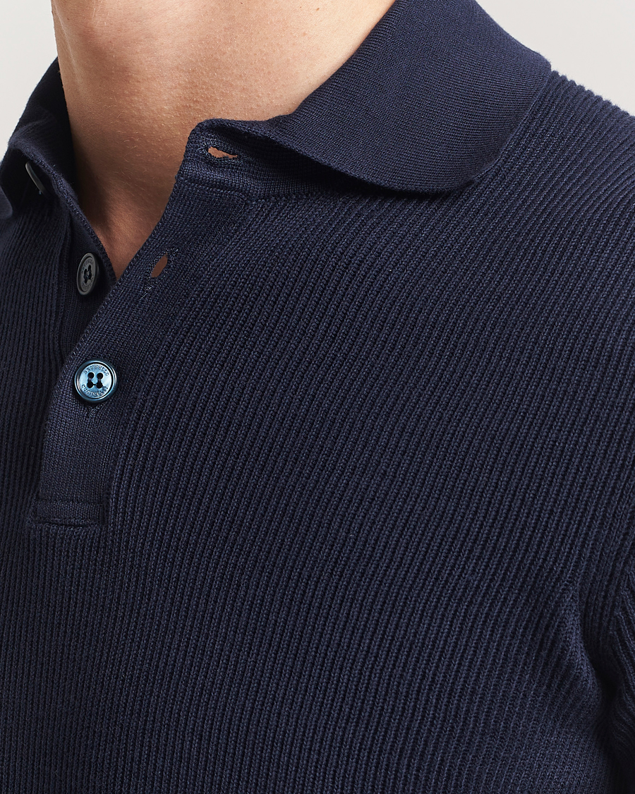 Hombres | Polos | Brunello Cucinelli | Cotton Rib Knitted Polo Navy