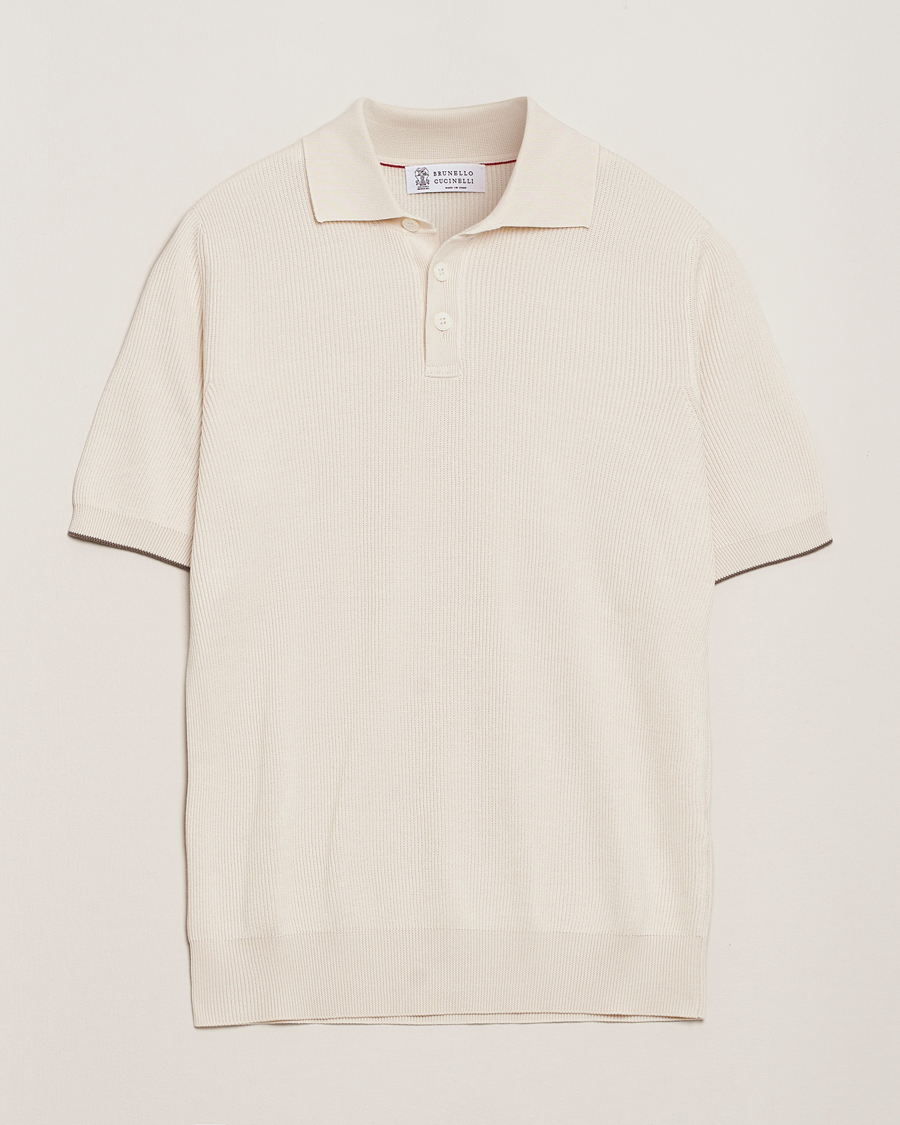 Hombres | Polos | Brunello Cucinelli | Cotton Rib Knitted Polo Off White
