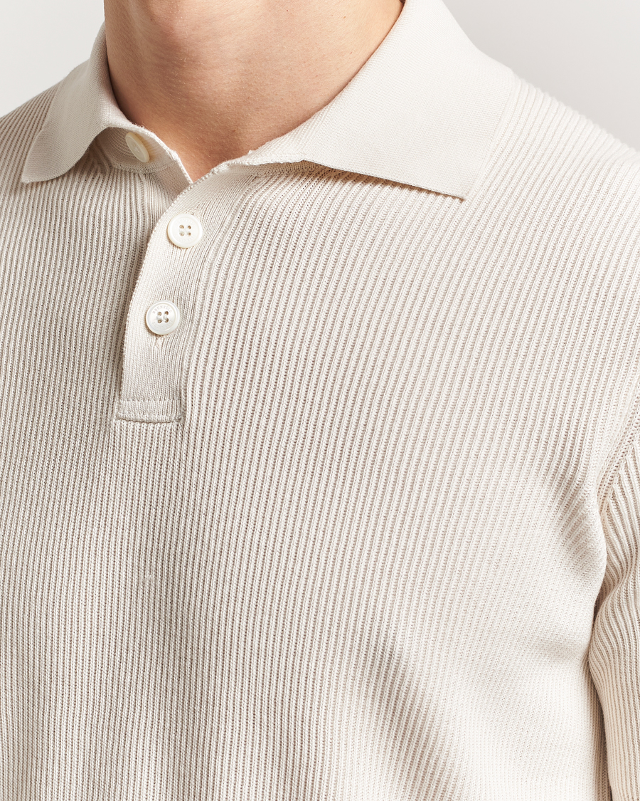 Hombres | Polos | Brunello Cucinelli | Cotton Rib Knitted Polo Off White