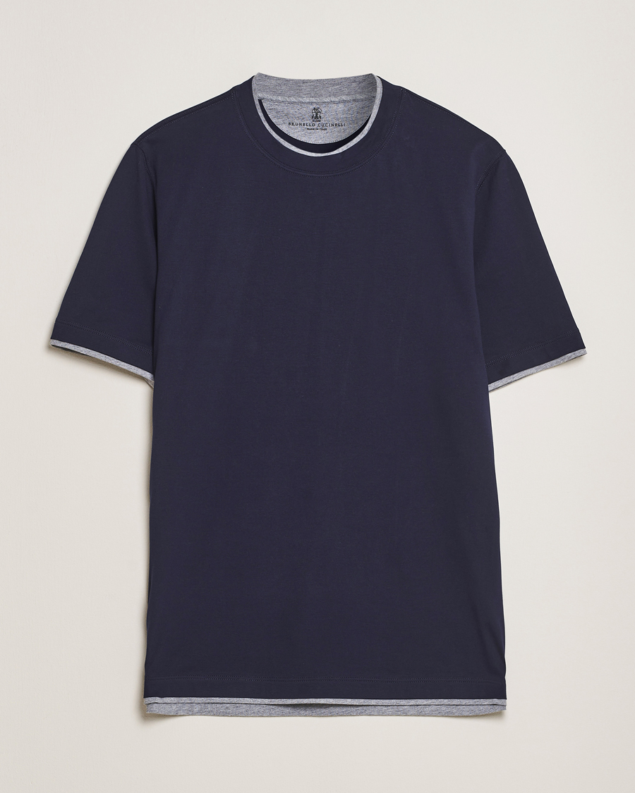 Hombres | Camisetas | Brunello Cucinelli | Short Sleeve Contrast T-Shirt Navy
