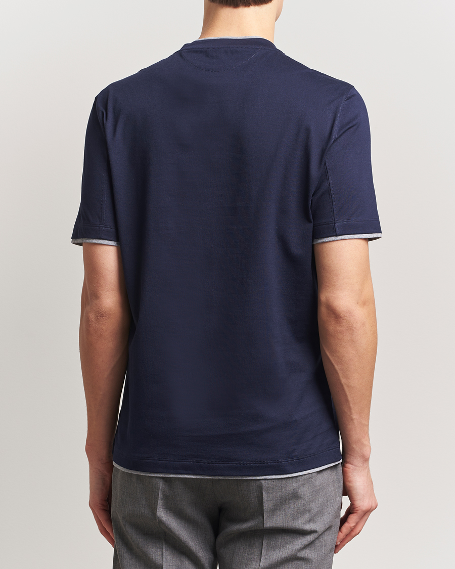 Hombres | Camisetas | Brunello Cucinelli | Short Sleeve Contrast T-Shirt Navy