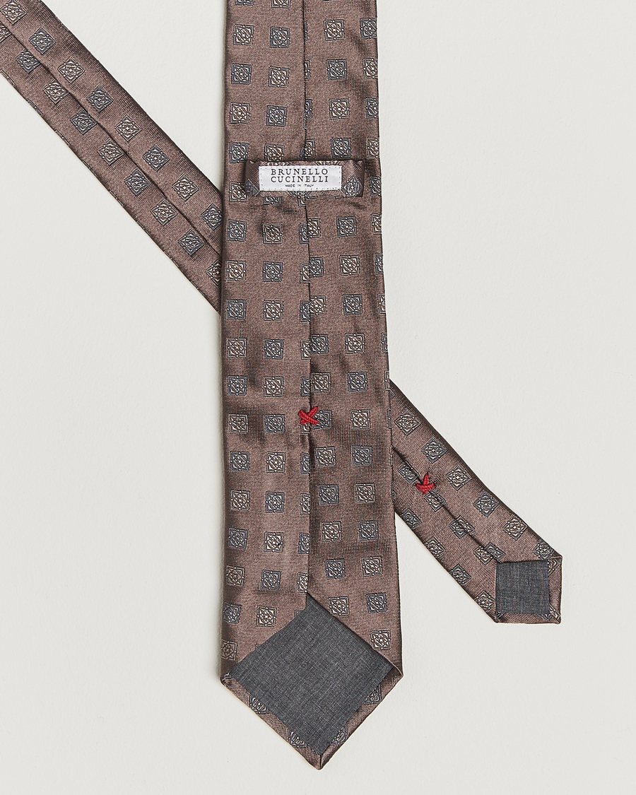 Hombres | Brunello Cucinelli Jacquard Silk Tie Dark Brown | Brunello Cucinelli | Jacquard Silk Tie Dark Brown