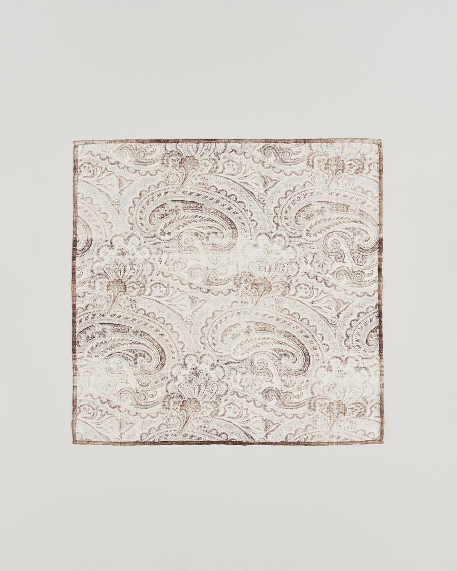 Hombres | Brunello Cucinelli Paisley Silk Pocket Square White/Beige | Brunello Cucinelli | Paisley Silk Pocket Square White/Beige