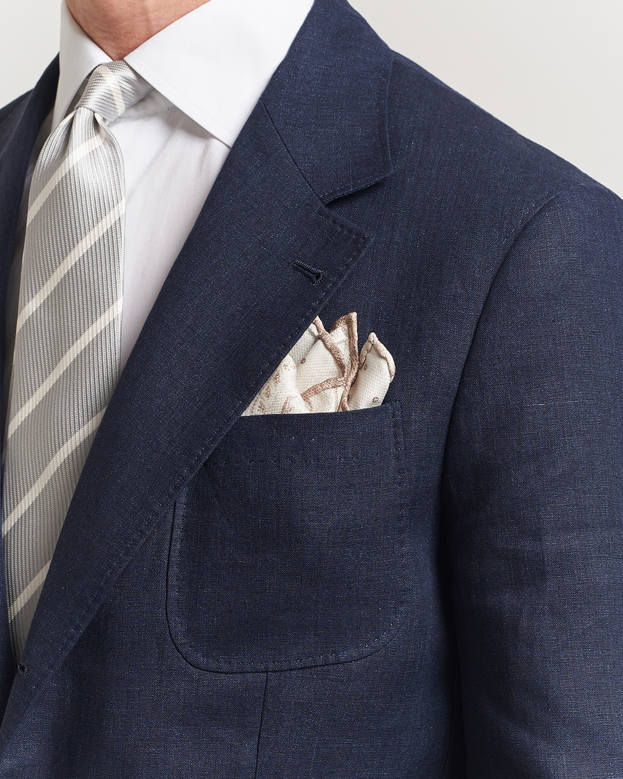 Hombres | Brunello Cucinelli Paisley Silk Pocket Square White/Beige | Brunello Cucinelli | Paisley Silk Pocket Square White/Beige
