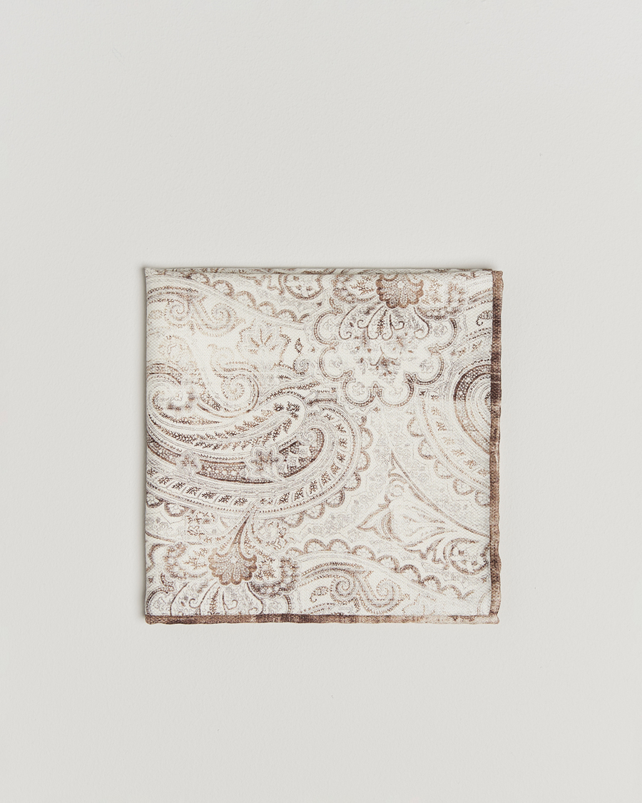 Hombres | Brunello Cucinelli Paisley Silk Pocket Square White/Beige | Brunello Cucinelli | Paisley Silk Pocket Square White/Beige