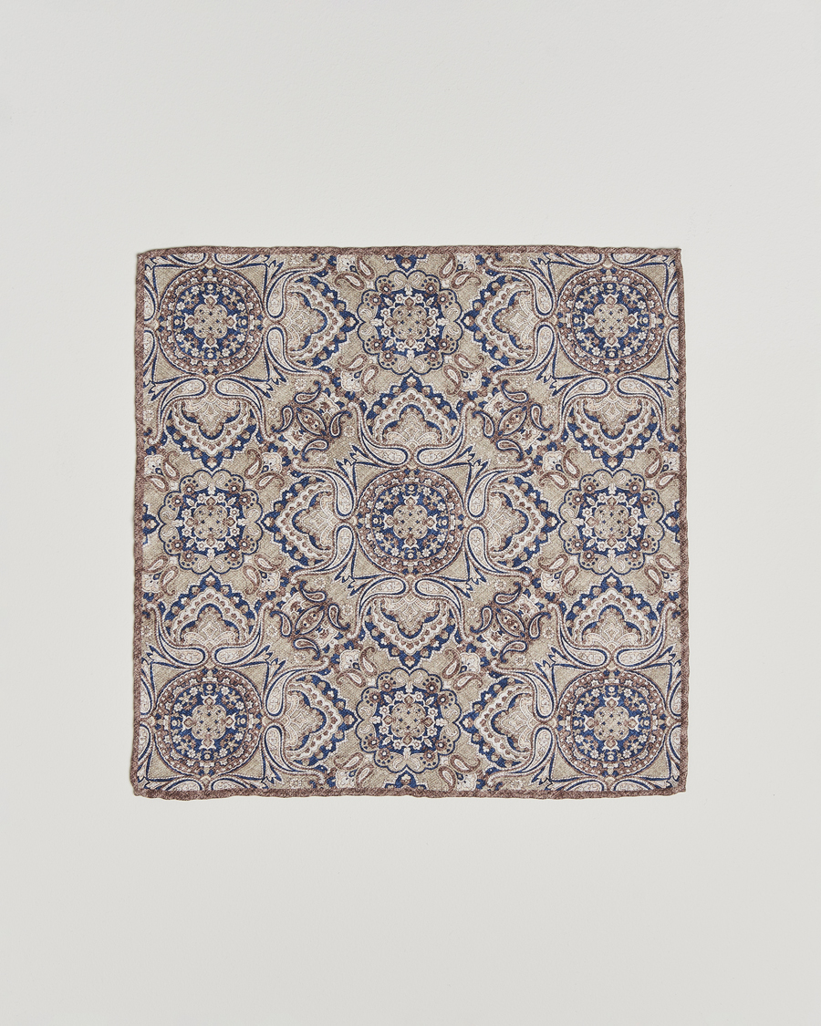 Hombres | Brunello Cucinelli Paisley Silk Pocket Square Brown/Blue | Brunello Cucinelli | Paisley Silk Pocket Square Brown/Blue