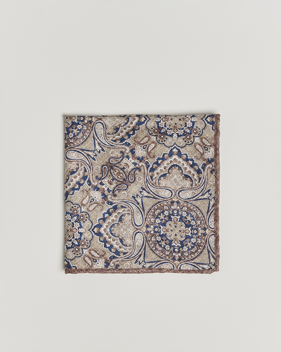 Hombres | Brunello Cucinelli Paisley Silk Pocket Square Brown/Blue | Brunello Cucinelli | Paisley Silk Pocket Square Brown/Blue