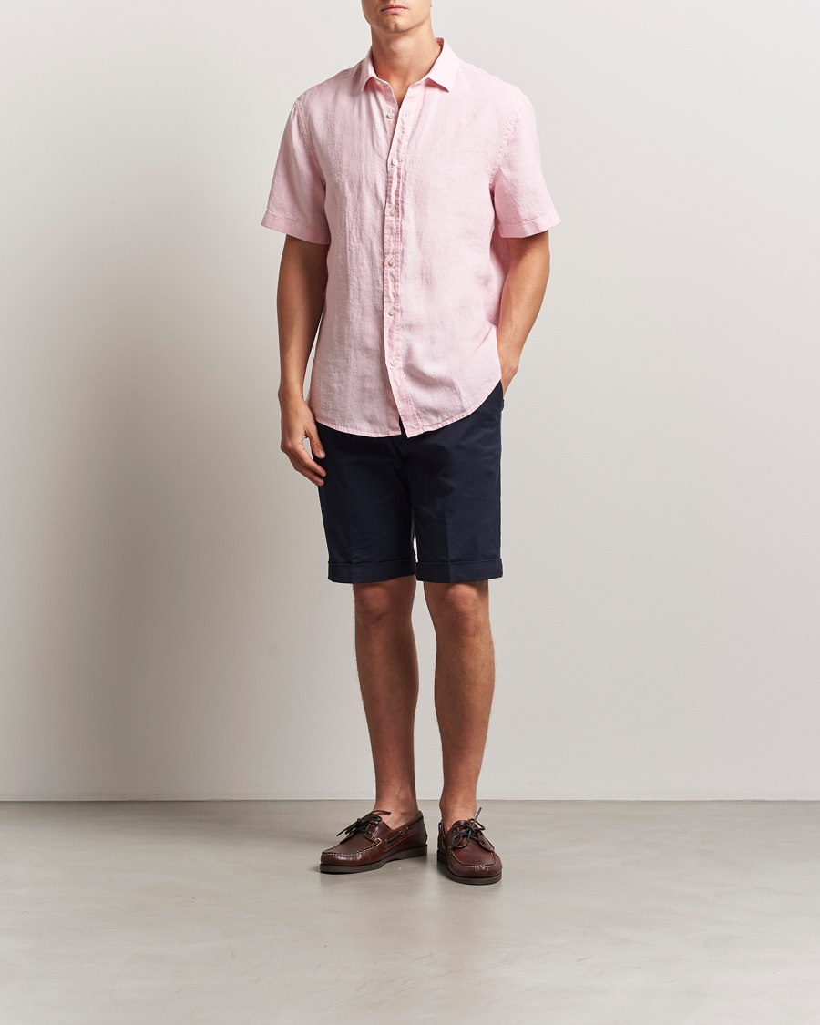 Hombres | Camisas | Charles Tyrwhitt | Pure Linen Short Sleeve Slim Fit Shirt Pink