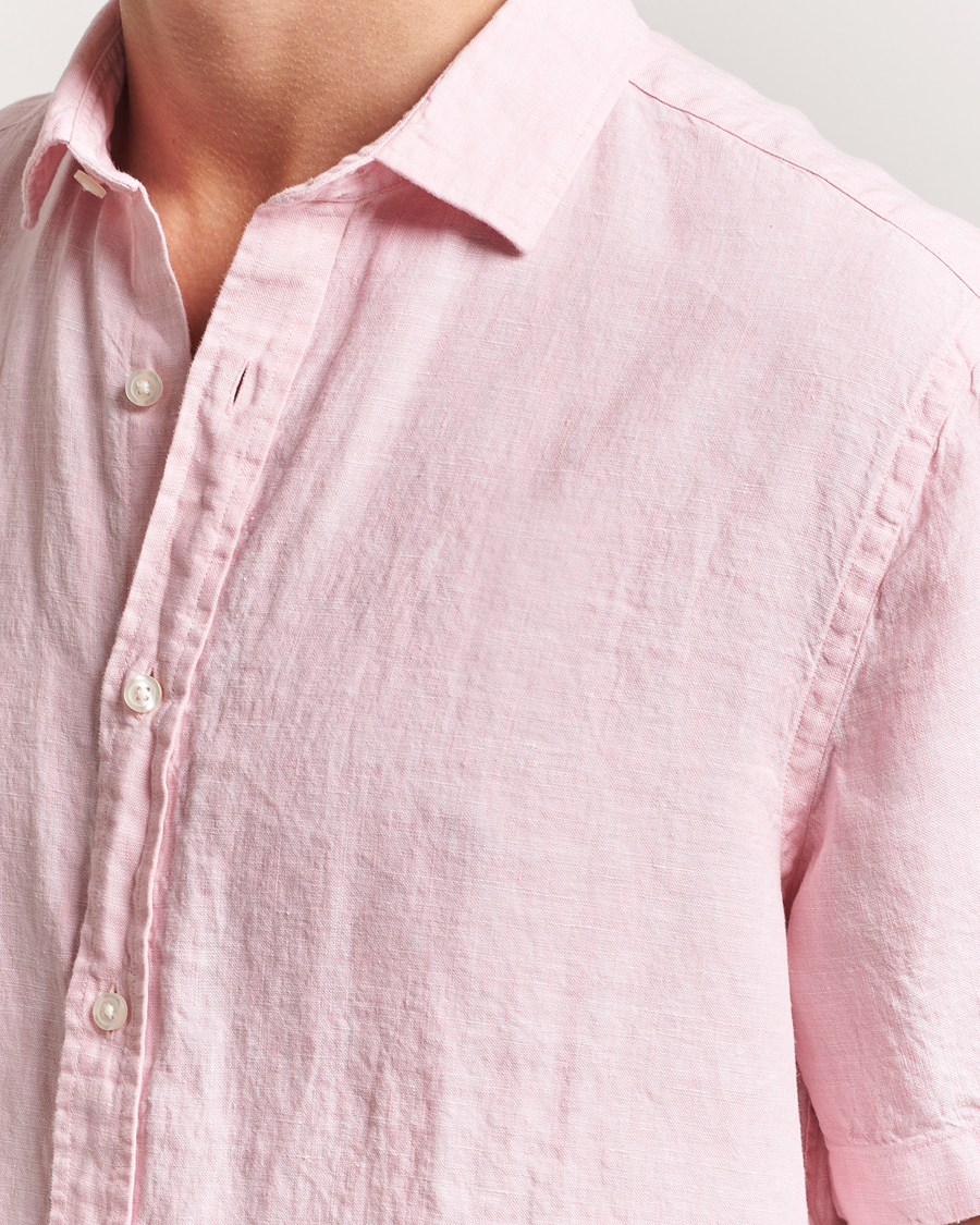 Hombres | Camisas | Charles Tyrwhitt | Pure Linen Short Sleeve Slim Fit Shirt Pink