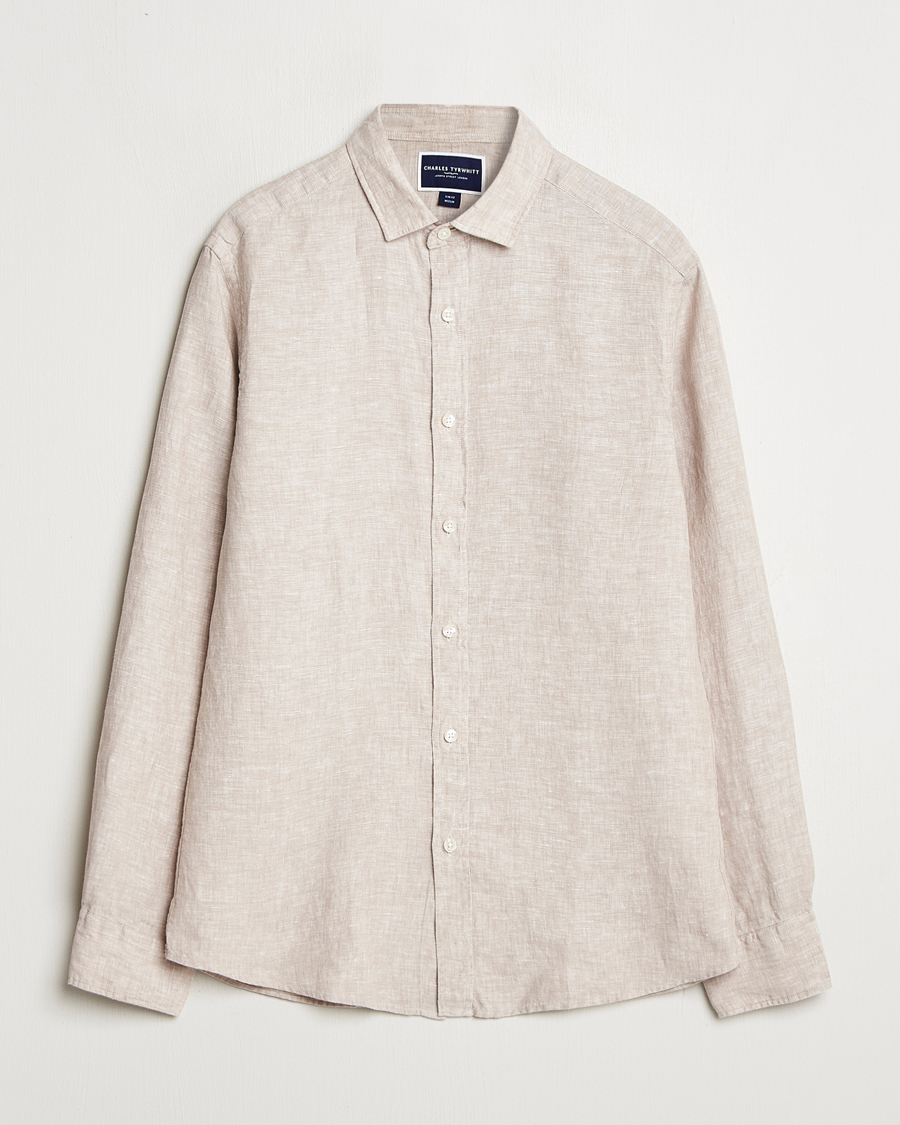 Hombres | Camisas | Charles Tyrwhitt | Pure Linen Slim Fit Shirt Oatmeal