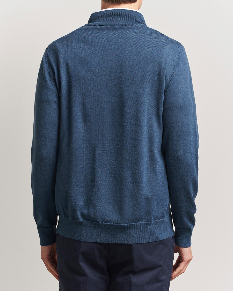 Hombres | Jerséis y prendas de punto | Charles Tyrwhitt | Pure Merino Zip Neck Jumper Petrol Blue