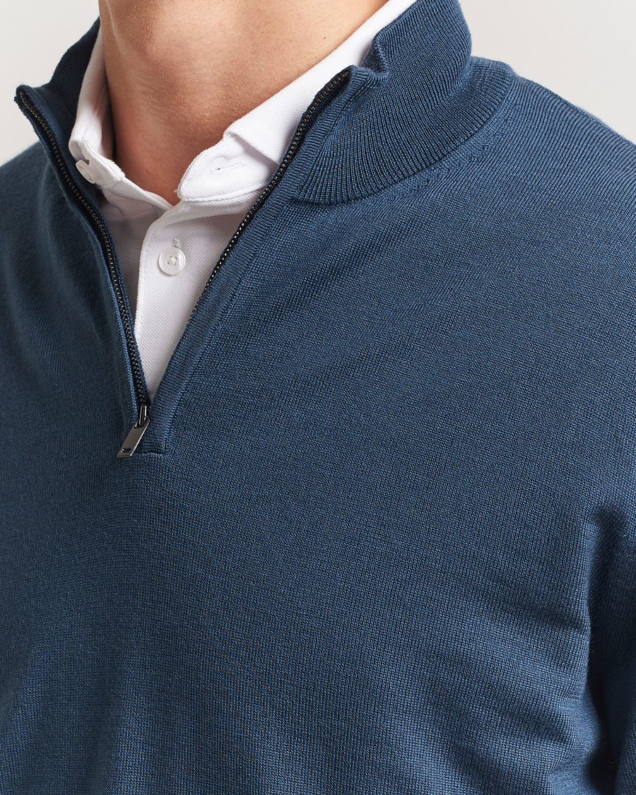 Hombres | Jerséis y prendas de punto | Charles Tyrwhitt | Pure Merino Zip Neck Jumper Petrol Blue