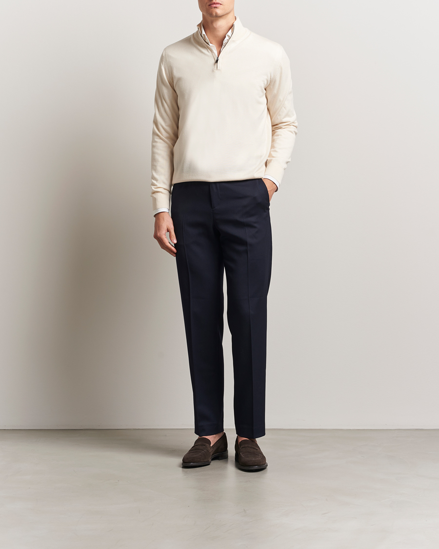 Hombres | Jerséis y prendas de punto | Charles Tyrwhitt | Pure Merino Zip Neck Jumper Cream