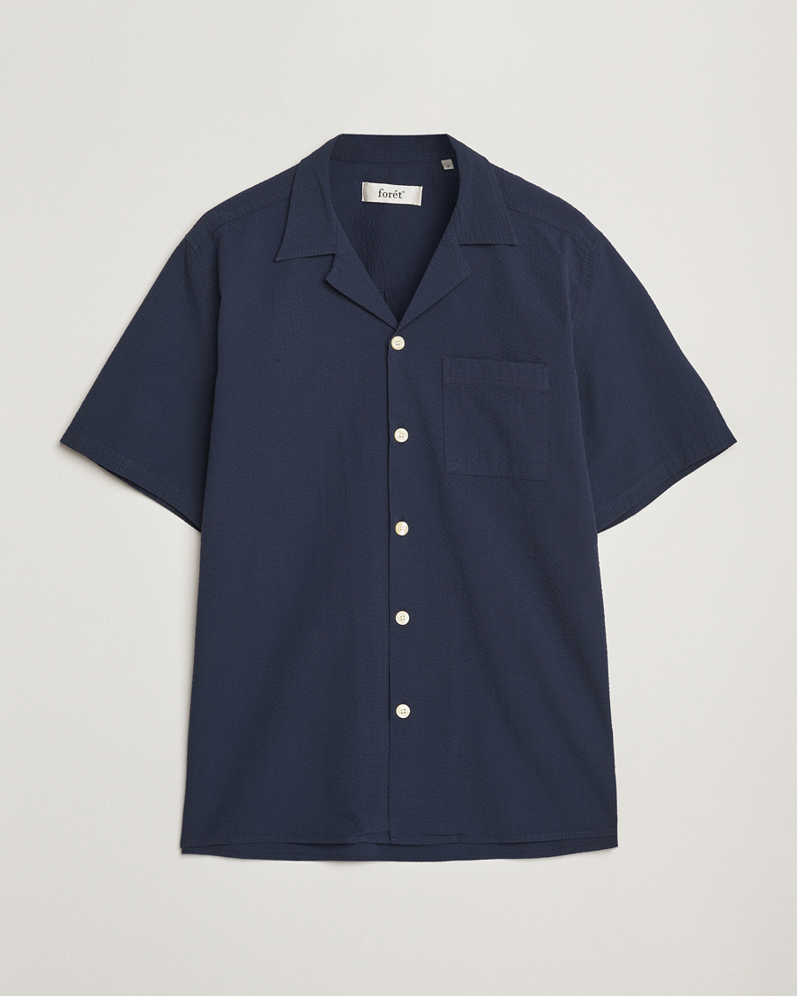 Hombres | Camisas | Forét | Hush Short Sleeve Seersucker Shirt Navy