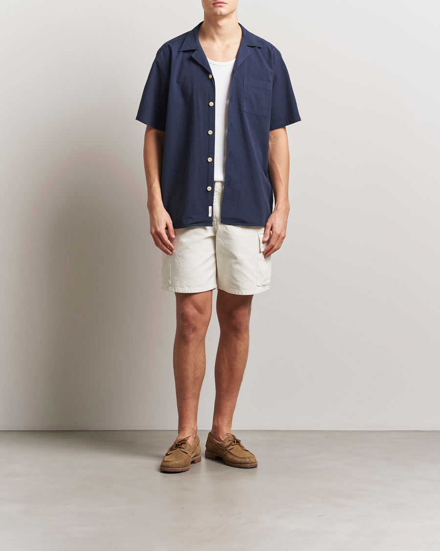 Hombres | Camisas | Forét | Hush Short Sleeve Seersucker Shirt Navy