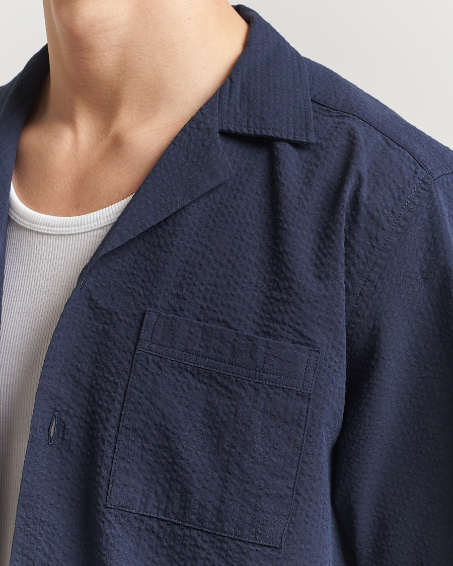 Hombres | Camisas | Forét | Hush Short Sleeve Seersucker Shirt Navy