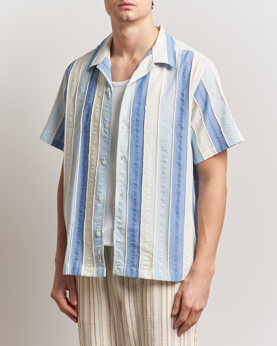 Hombres | Camisas | Forét | Peer Jaquard Short Sleeve Shirt Blue