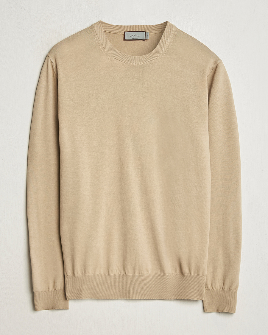 Hombres | Jerséis y prendas de punto | Canali | Cotton Crew Neck Pullover Beige