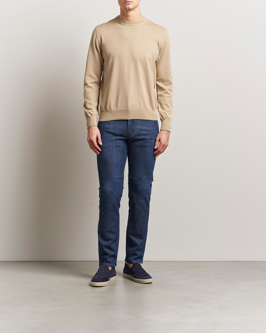 Hombres | Jerséis y prendas de punto | Canali | Cotton Crew Neck Pullover Beige