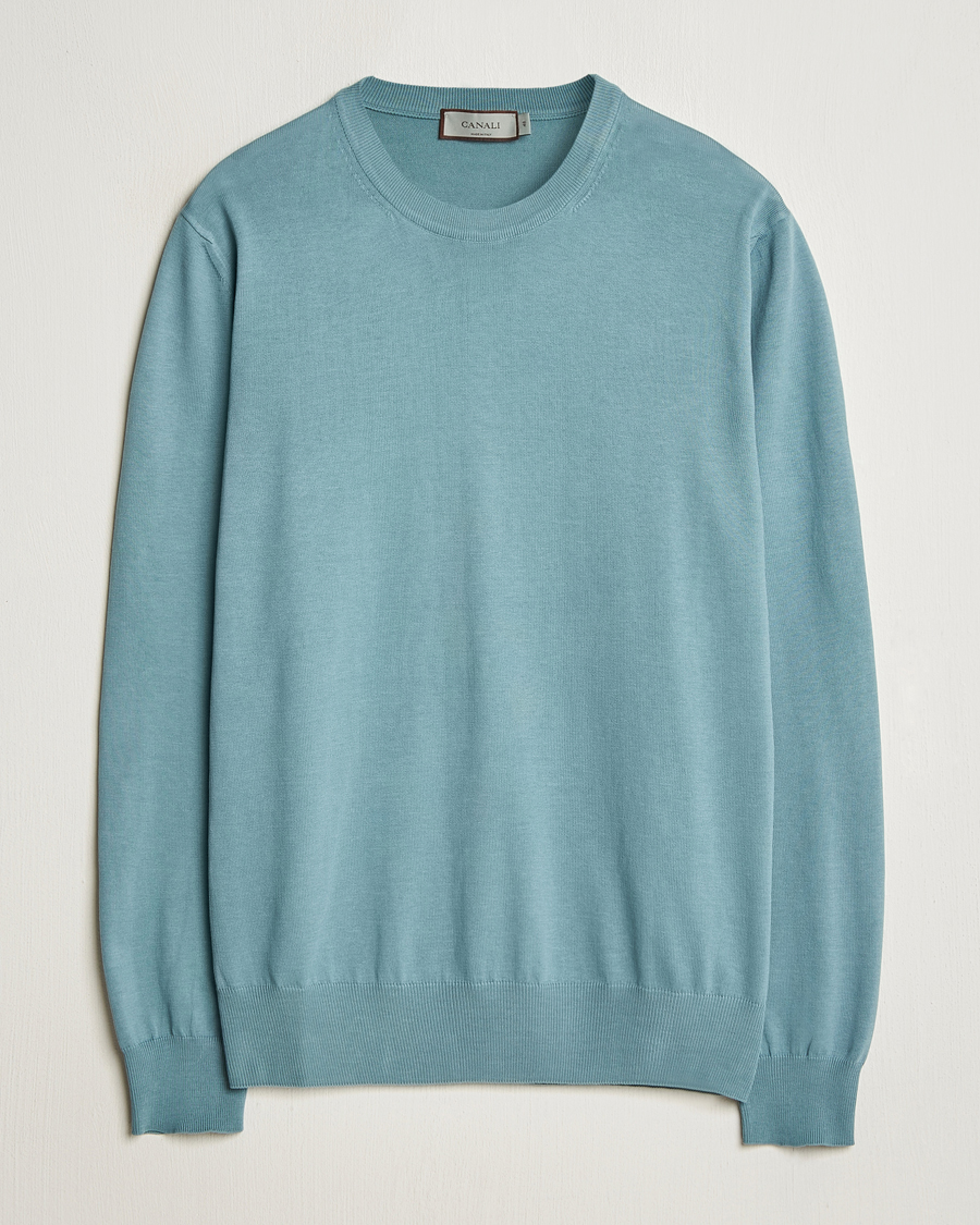 Hombres | Jerséis y prendas de punto | Canali | Cotton Crew Neck Pullover Teal