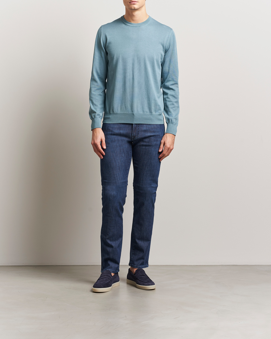 Hombres | Jerséis y prendas de punto | Canali | Cotton Crew Neck Pullover Teal