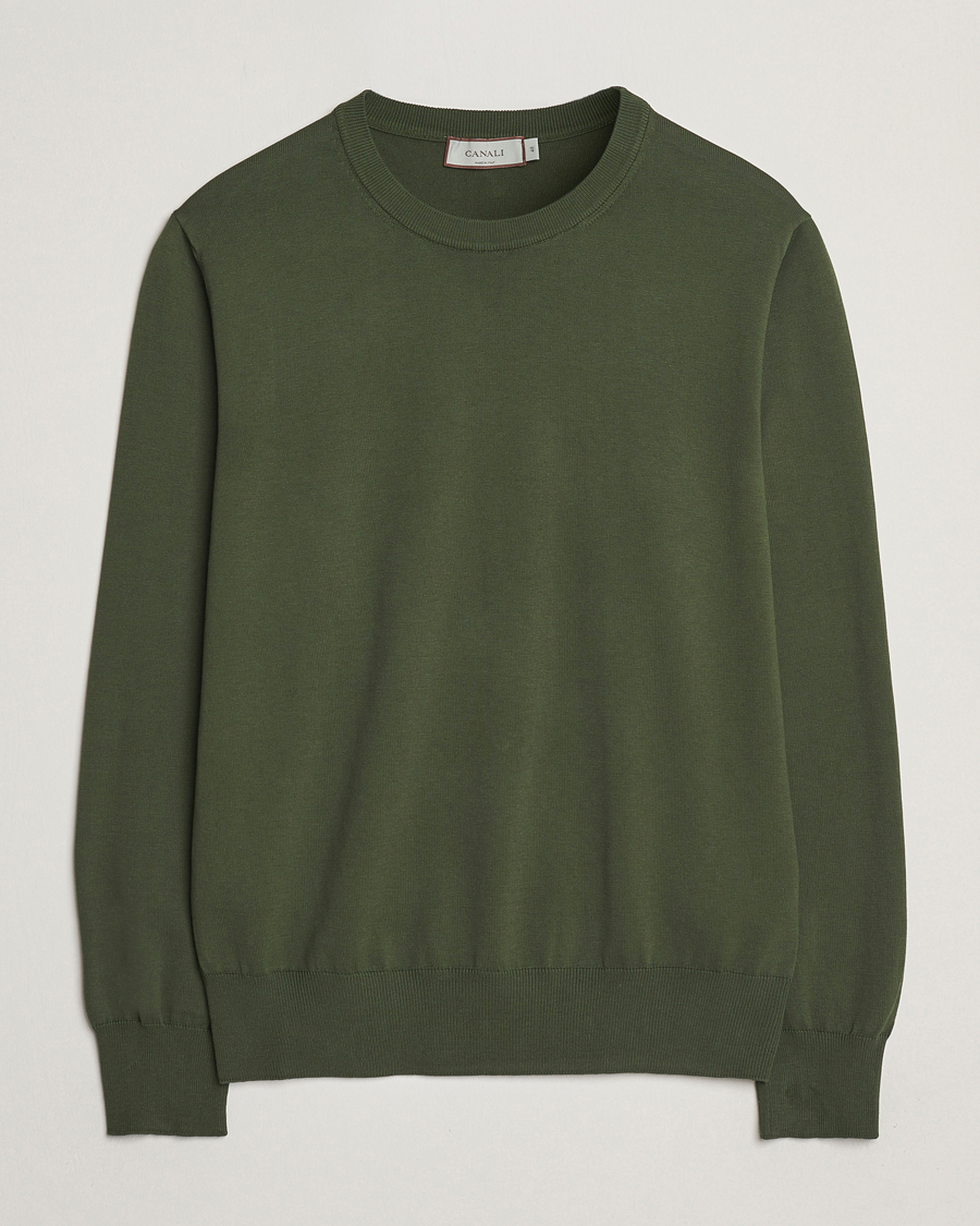 Hombres | Jerséis y prendas de punto | Canali | Cotton Crew Neck Pullover Dark Green