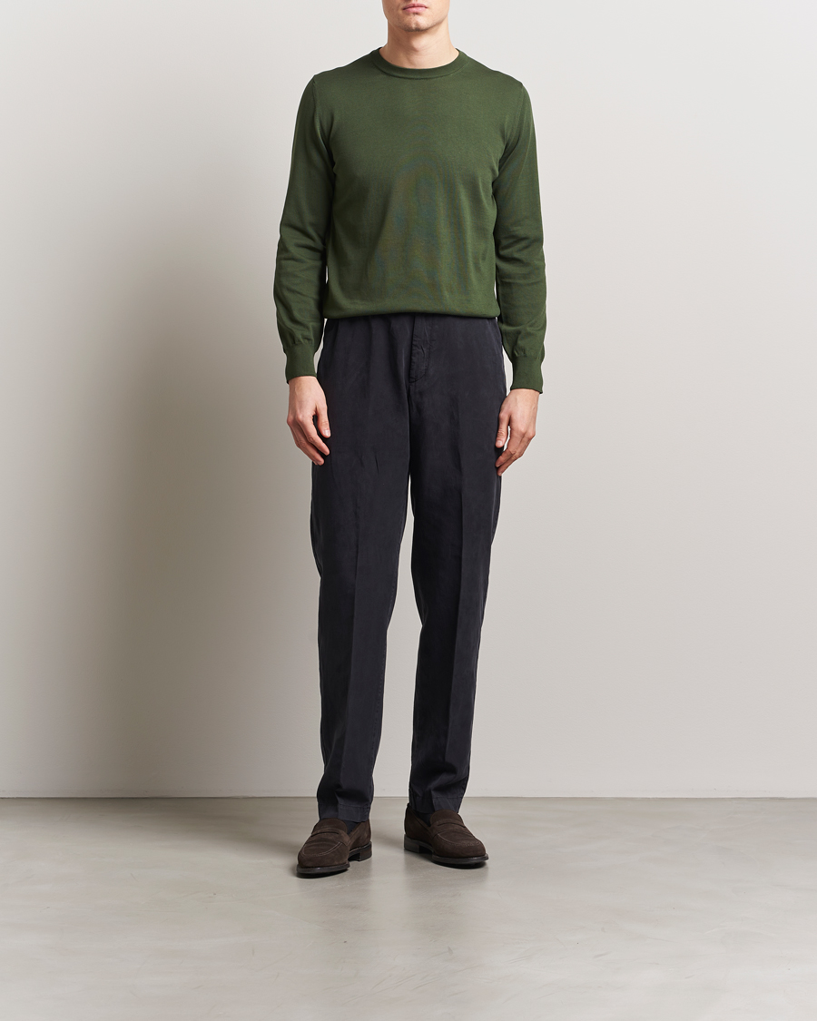 Hombres | Jerséis y prendas de punto | Canali | Cotton Crew Neck Pullover Dark Green