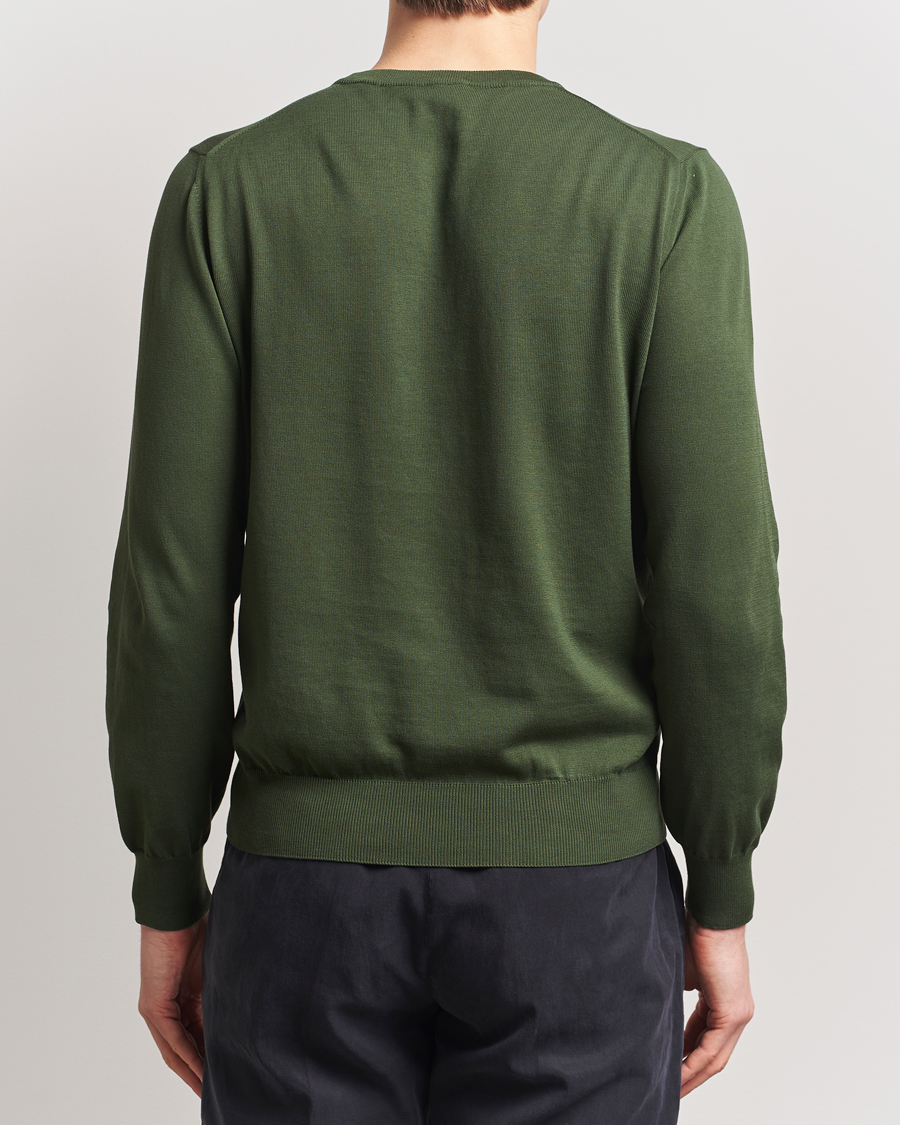 Hombres | Jerséis y prendas de punto | Canali | Cotton Crew Neck Pullover Dark Green